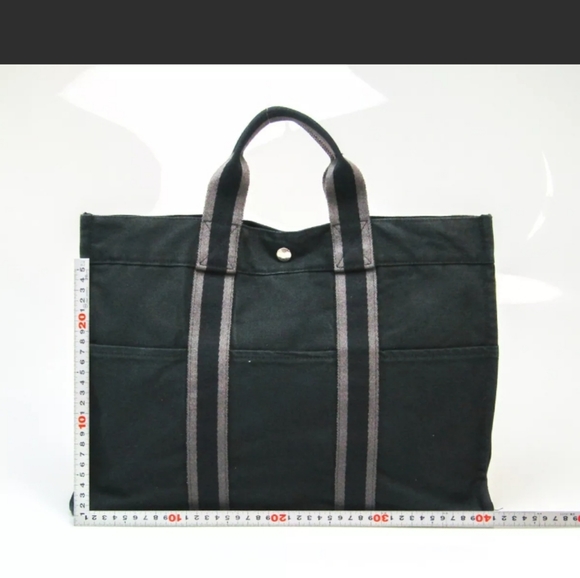 Hermes Fourre-Tout MM Black Canvas Bag "Authentic" Purple Stripe - Picture 4 of 14